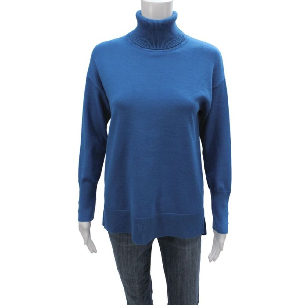 Metric Knits Women Pullover Sweater Blue Turtleneck Long Sleeve Viscose Size S